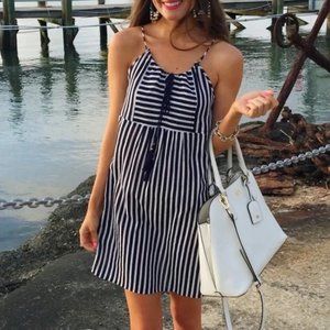J Crew striped gauze tassel dress XL